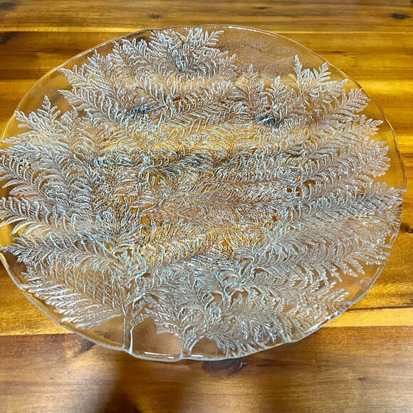 Vintage Mikasa Hoya 14" Crystal Round Lacy Fern Glass Serving Platter - Picture 3 of 3